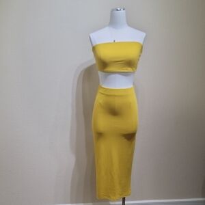 Yellow Women's Midi Skirt Set